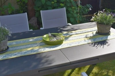 Table Runner Provence Cotton 45x160 CM Light Green With Flower Motif from France - Image 1 of 4