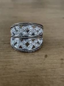 Sterling Silver Flower Butterfly Sparkly Braided Domed Ring Sz 7.5 - Picture 1 of 7