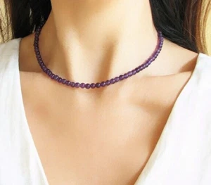 Natural Purple Amethyst Smooth Round Gemstone Beads 24" Handmade Women Necklace - Picture 1 of 9