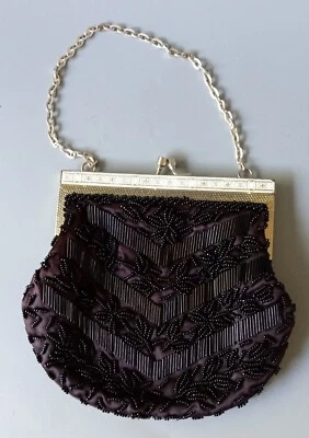 Bolso de noche negro con cuentas.  Hong Kong. Bolso de mano. 6,25"x7" Foto 1 de 4
