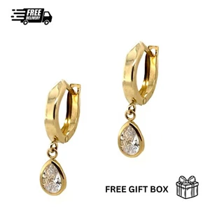 Pendientes colgantes Huggie de pera de oro amarillo de 14k - Imagen 1 de 13