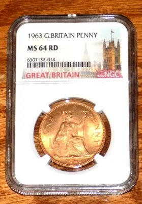 1963 GREAT BRITAIN NGC MS 64 RD BRITISH UK Penny MS64RD Certified Graded UK Coin - Image 1 of 4