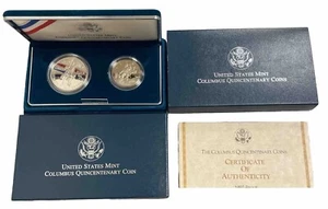 Columbus 1992 2 piezas PR, dólar de plata y medio dólar monedas de prueba, OGP y certificado de autenticidad - Imagen 1 de 5