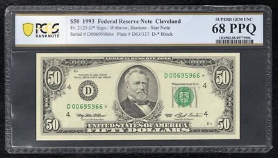 FR. 2125-D* 1993 $50 *STAR* FRN CLEVELAND, OH PCGS BANKNOTE GEM UNC-68PPQ (AB) - Image 1 of 2