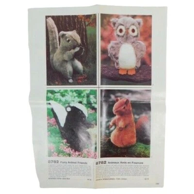 Simplicity 8782 Craft Furry Stuffed Animal Pattern Plush Squirrel Owl Beaver Toy - Image 1 of 3