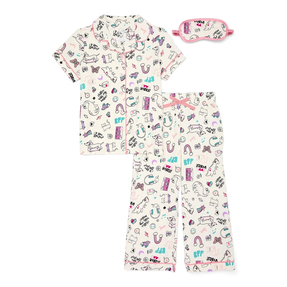 Wonder Nation Sleep Shirt and Pants Set Girls Size L With Eye Mask 3-Piece - Image 1 of 4