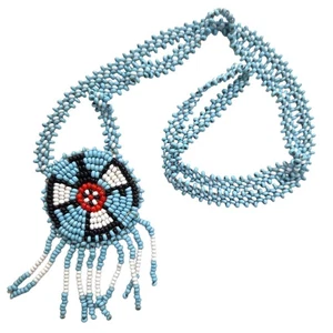 Collar Vintage Semilla Cuentas Azul Turquesa Flecos Borla 24" Cuero Trasero Western - Imagen 1 de 6