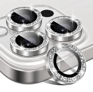 Glitter Bling Metal Ring Camera Lens Protector iPhone 16 Pro Max White Silver 3 - Picture 1 of 9