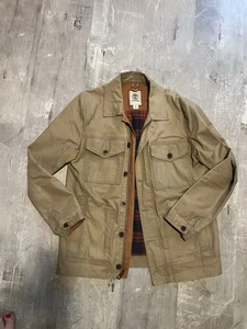 Timberland Womens  Flannel Lined Tan Canvas  Jacket-Plaid Lining- Sz M - Picture 1 of 9
