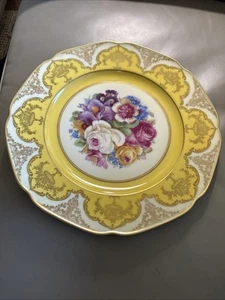 8 Vintage Tirschenreuth Bavaria Dinner Plates 10.5” Yellow Gold Floral Germany - Picture 1 of 6