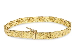 10k Solid Yellow Gold Handmade 7mm Nugget Link Bracelet, 9", Approx 15g - Picture 1 of 3