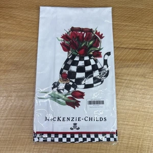 MacKenzie Childs Tulip Tea Kettle Dish Towel Courtly Check Cotton 18x26" NIP - Picture 1 of 6