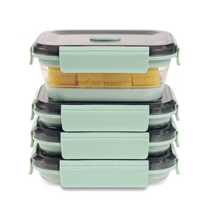 Collapsible Food Storage Containers with Lid & Air Vent, Clear Stacking Silic... - Picture 1 of 9