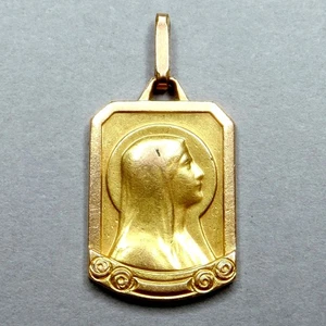 Saint Virgin Mary. Antique Religious Gold Filled FIX Pendant. French Medal. - Picture 1 of 4