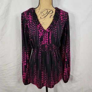 WORTHINGTON Größe 1X schwarz & rosa V-Ausschnitt elastische Taille Boho Freizeit Arbeit Bluse - Bild 1 von 9