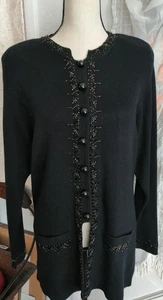 Vintage schwarz Perlen bestickt Tunika Strick Jacke Damen XL Made in Hong Kong - Bild 1 von 3