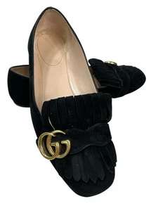 Gucci schwarze Wildleder-Ballerinas GG Marmont Fransen Größe 39,5 authentisch Echtheitszertifikat Schuhe - Bild 1 von 18
