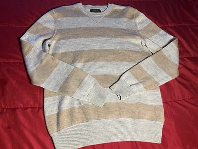 Express Men’s Merino Wool Pullover Long Sleeve Striped Sweater Size Medium - Image 1 of 4