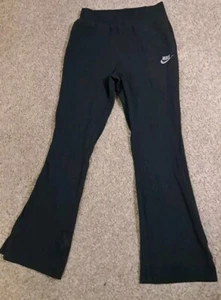 Vintage Nike Black Cotton Pull On Flare Activewear Silver Swoosh Girls Size L - Picture 1 of 8
