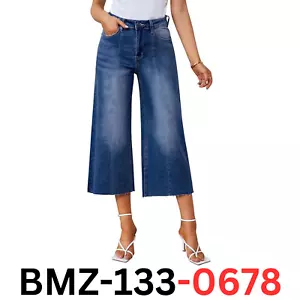 luvamia Wide Leg Jeans for Woman Blue Mom Jeans High Waisted Capri Pants M, 8-10 - Picture 1 of 7