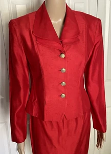 Vtg Dani Max Lois Snyder 4 Red Rayon Acetate Gold Buttons Jacket Skirt 2 Pc Suit - Picture 1 of 18