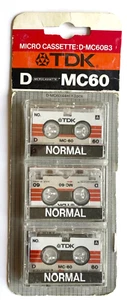NEW 3 PACK TDK MC-60 MINUTES NORMAL BIAS MICRO CASSETTE TAPES PACKAGE OF THREE - Picture 1 of 3