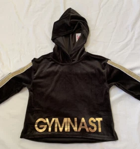 Nwt Justice Velour Glitter Stripe Gymnast Sports Sweatshirt Black Size 7 - Picture 1 of 5