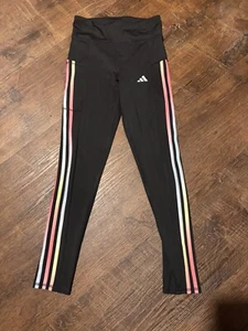 Adidas Girls Youth XL Leggings🌈 Black Rainbow 3-Stripe Active Pants - Picture 1 of 3