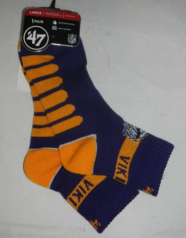 Minnesota Vikings NFL Football Pair of Quarter Crew Socks Size LARGE by 47 Brand Cover