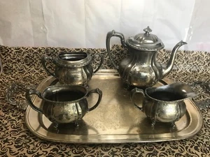 Antique Pairpoint MFG Co. Quadruple Plate 348 Tea Set Sheridan Silverplate Tray - Picture 1 of 12