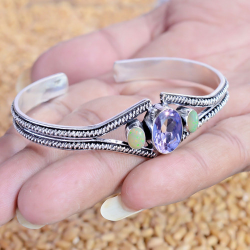 VALENTINO Bracciale Pietra Preziosa Opale Sfaccettata Ametista ed Etiope Opale Bracciale Argento Sterling 925