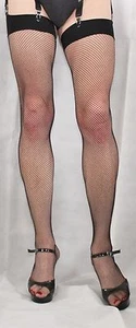 3pairs Extra Long Black Fine Fishnet Hi Quality Stockings Narrow Plain Welt/Top - Picture 1 of 9