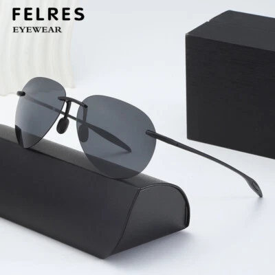 Men TR90 Oval Polarized Rimless Sunglasses Fashion Outdoor Driving Glasses UV400 - Image 1 of 4