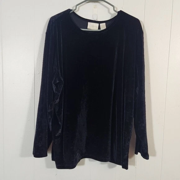 Vintage Elisabeth Claiborne Black Rose Velour Long Sleeve Size 2x Velvet  - Image 1 of 4