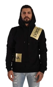 DOLCE & GABBANA Sweater Black Gold Hooded Cotton Mens Pullover IT44/US34 / XS - Picture 1 of 6