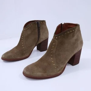 Frye Nora Short Boot Womens 6.5 Olive Green Suede Leather Studded Ankle Side Zip - Picture 1 of 11