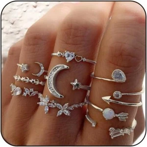 Boho Rings for Women Teen Girls,Gold Stacking Rings Set Vintage Knuckle Stackabl - Picture 1 of 6