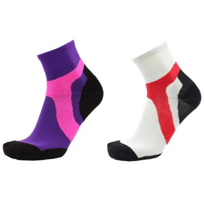 2 Pairs Pro Women Men Running Jogging Sports Ankle Socks Fitness Purple White - Image 1 of 3