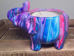 Psychedelic Ceramic Elephant Planter Succulent Pastel Pottery Decor 4.5" - Picture 1 of 13