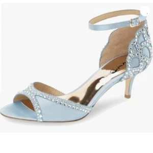 XYD Women's Sandals, Peep Toe, D'Orsay Kitten Low Heels, Rhinestone Studs,Blue - Picture 1 of 8