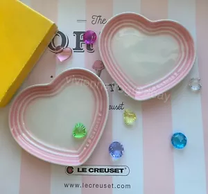 LE CREUSET POWDER PINK 5.5" 14CM SMALL HEART PLATE PLATES SET @ 2 AUTHENTIC RARE - Picture 1 of 11