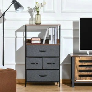 Chest of Drawers Bedroom Unit Storage Cabinet with 4 Fabric Bins for Living Room - Photo 1 sur 9