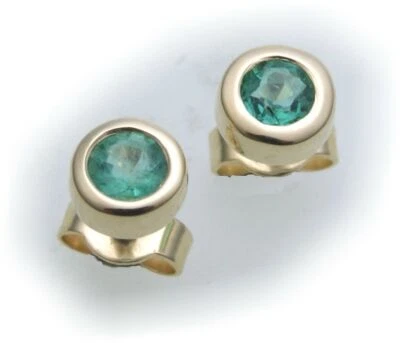 Ohrringe Stecker Smaragd echt Gold 750 Damen Ohrstecker 18 karat Gelbgold grün - Bild 1 von 2