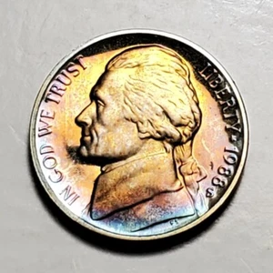 TONED 1988 S  JEFFERSON NICKEL PROOF UNC #C4852 - Picture 1 of 2
