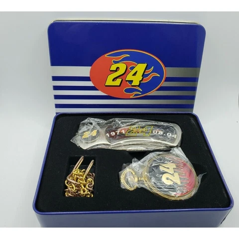 JEFF GORDON #24 COMMEMORATIVE POCKET KNIFE & POCKET WATCH CASE TIN NASCAR Cover