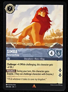 Disney Lorcana TCG - Simba Returned King - 189/204 - Rare - Regular NM - Picture 1 of 2