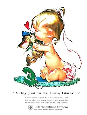 1962 BELL TELEPHONE Large Vintage Print Ad Baby with Dog and Phone - Image 1 of 2