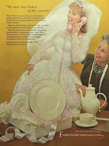 Publicidad impresa vintage de teléfono rosa ajustada a novia patrón de platina de China franciscana 1963 - Imagen 1 de 4
