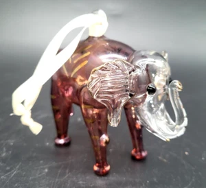 Adorno de elefante de vidrio pintado a mano pintura transparente, púrpura y dorada 4"x4"x3" - Imagen 1 de 9