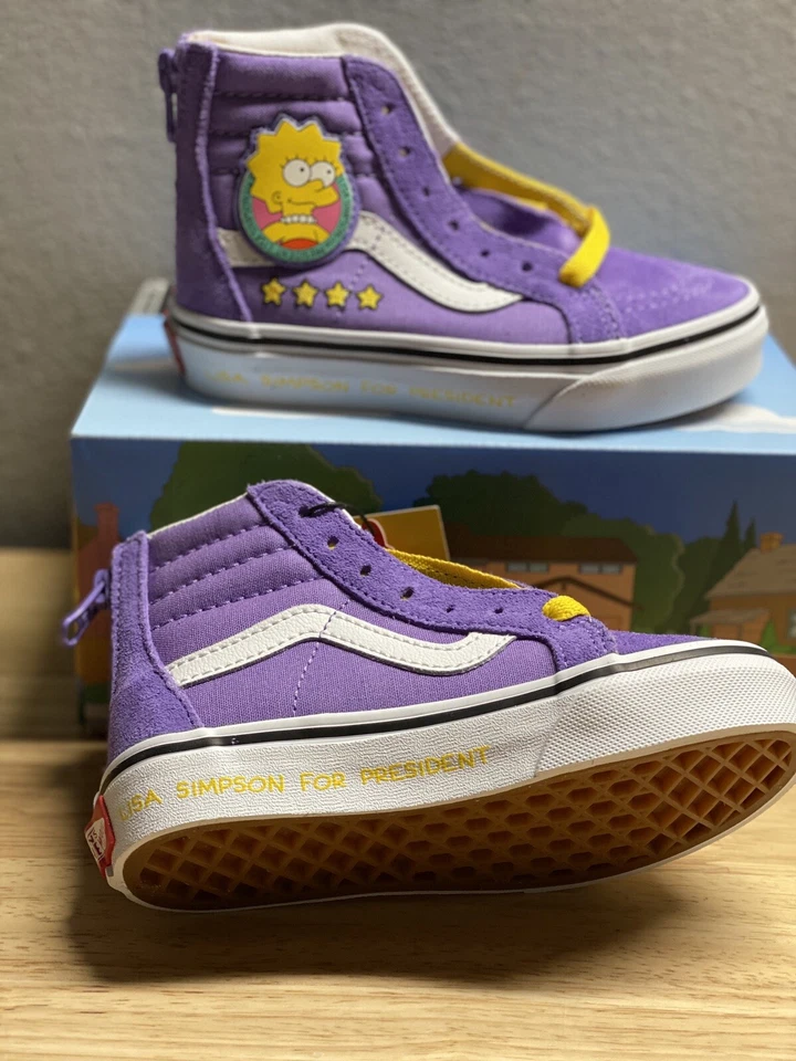 VANS Sk8 Hi Zip Kids 11 The Simpsons Lisa 4 Prez Purple Yellow Shoes
